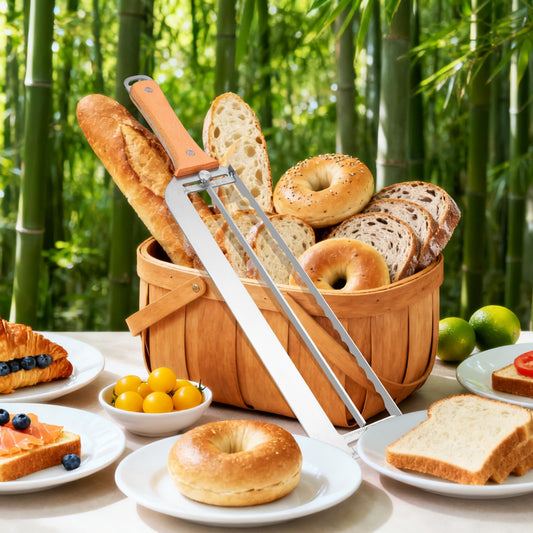 Adjustable Bread Slicer for Homemade Bread - Upgrade Manual Sourdough Bread Knife with Thickness Guide, Bread Bow Cutter with Stainless Steel Serrated Blade for Baguettes Bagels, Ideal Gift for Baker
