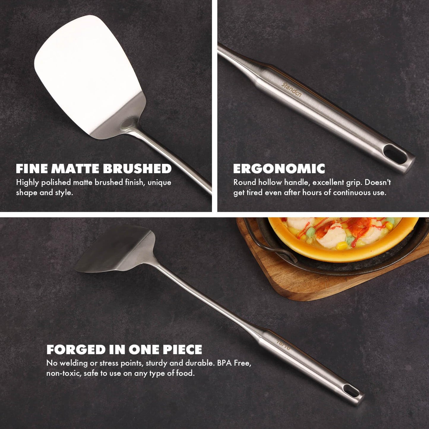 18/10 Stainless Steel Cooking Utensils Set - 16 PCS All Metal Small & Large Kitchen Spoons, Serving Utensils - Whisk, Masher, Fork, Tongs, Solid/Slotted Spoon, Spatula, Turner, Ladle, Skimmer, Pasta