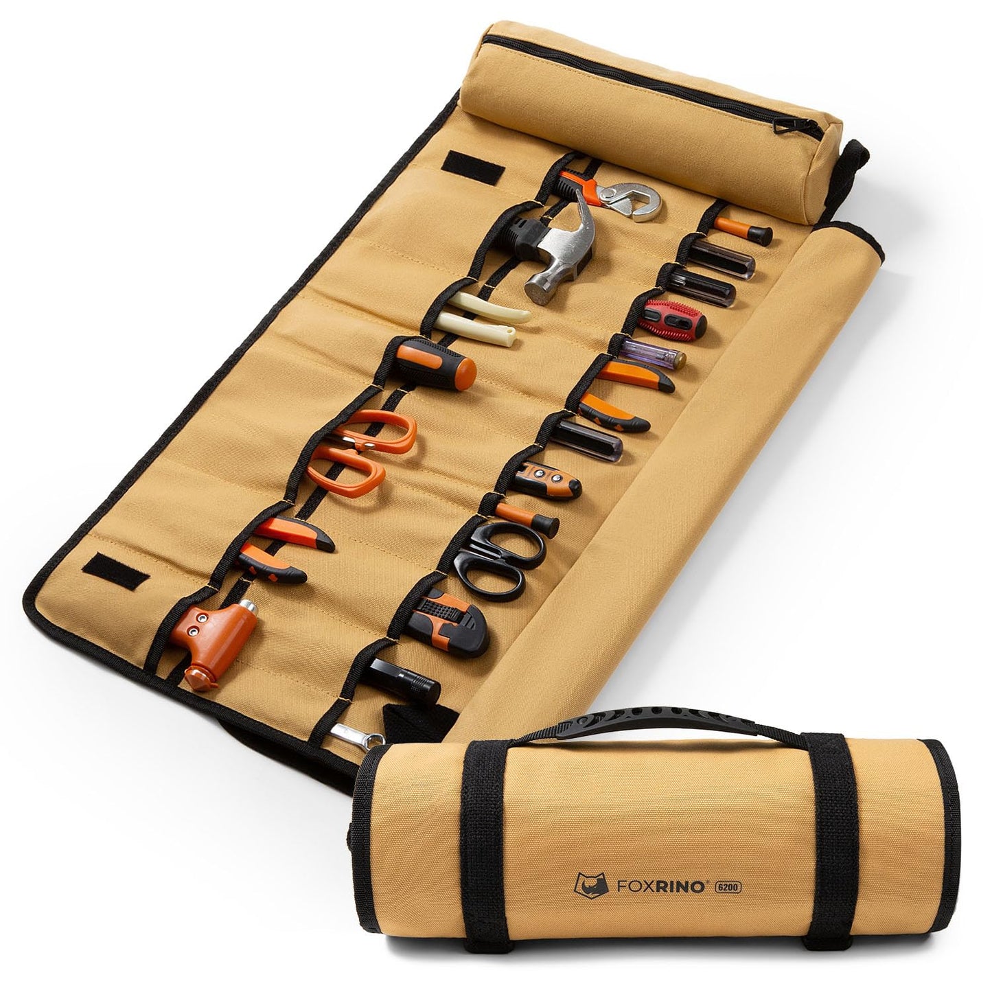 Foxrino Tool Roll, Heavy Duty Tool Roll Bag Organizer, Roll Up Tool Pouch with 20 + 1 Pocket, Gifts for Men Father Dad Mechanic, Brown