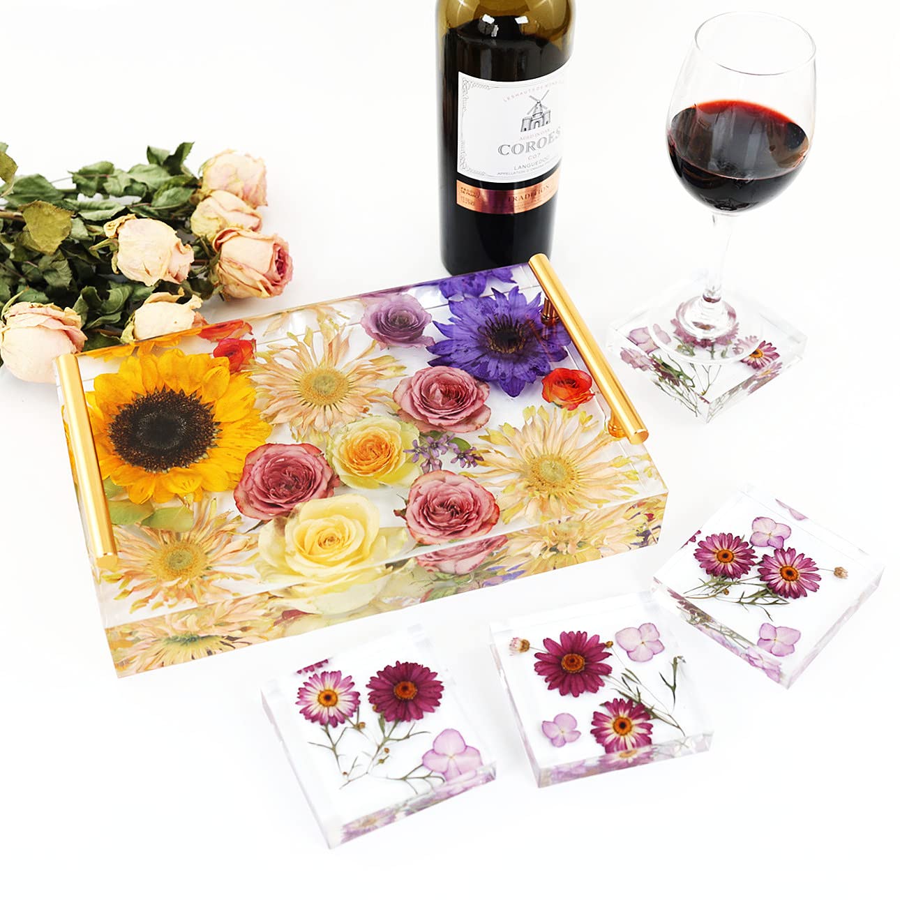 Resin Tray Molds Silicone, 13.5" Large Deep Rectangle Molds for Resin with 4pcs Coasters Mold, Epoxy Casting Molds for DIY Flowers Preservation Art Making Home Décor