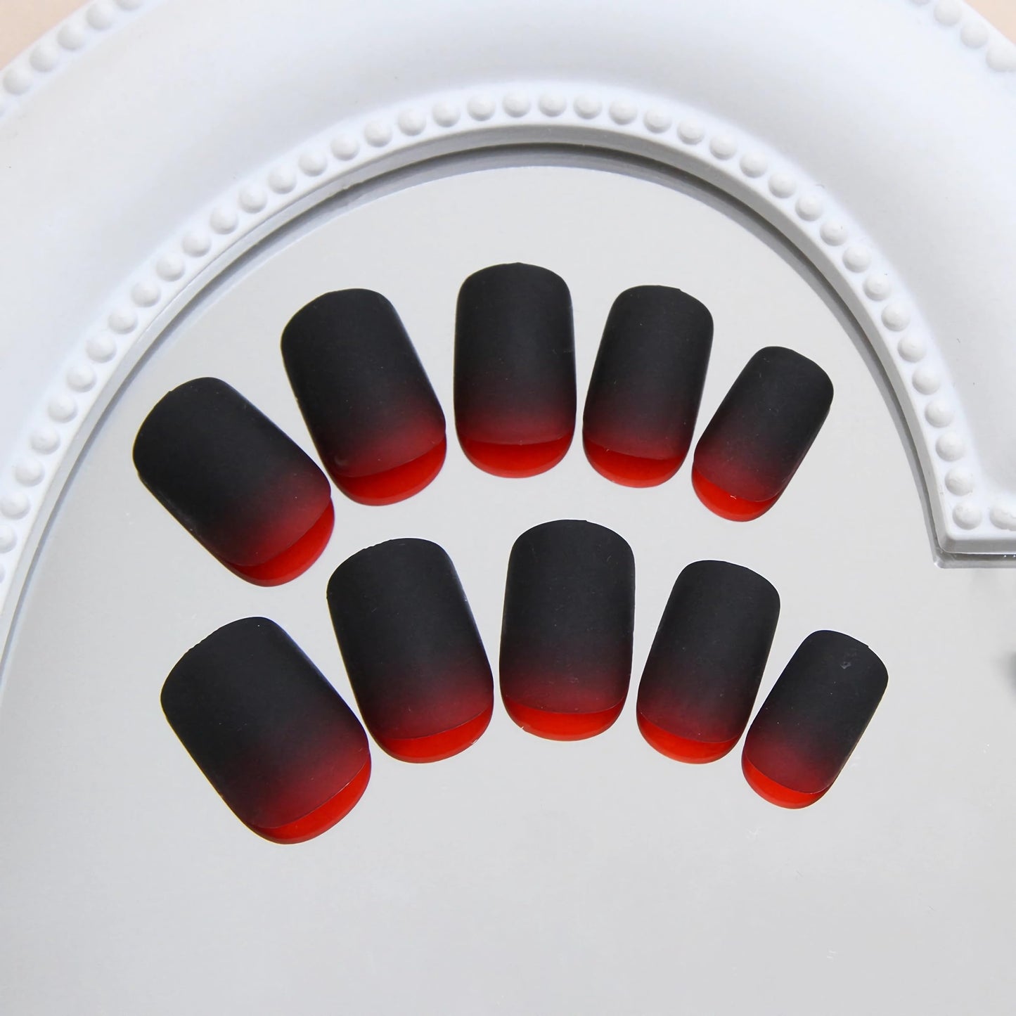 BABALAL Press on Nails Short Square Fake Nails Black Red Glue on Nails Gothic Acrylic Nails Matte False Nails Art Design 24pcs Squoval Manicure Full Cover Artificial Nails for Women Girls