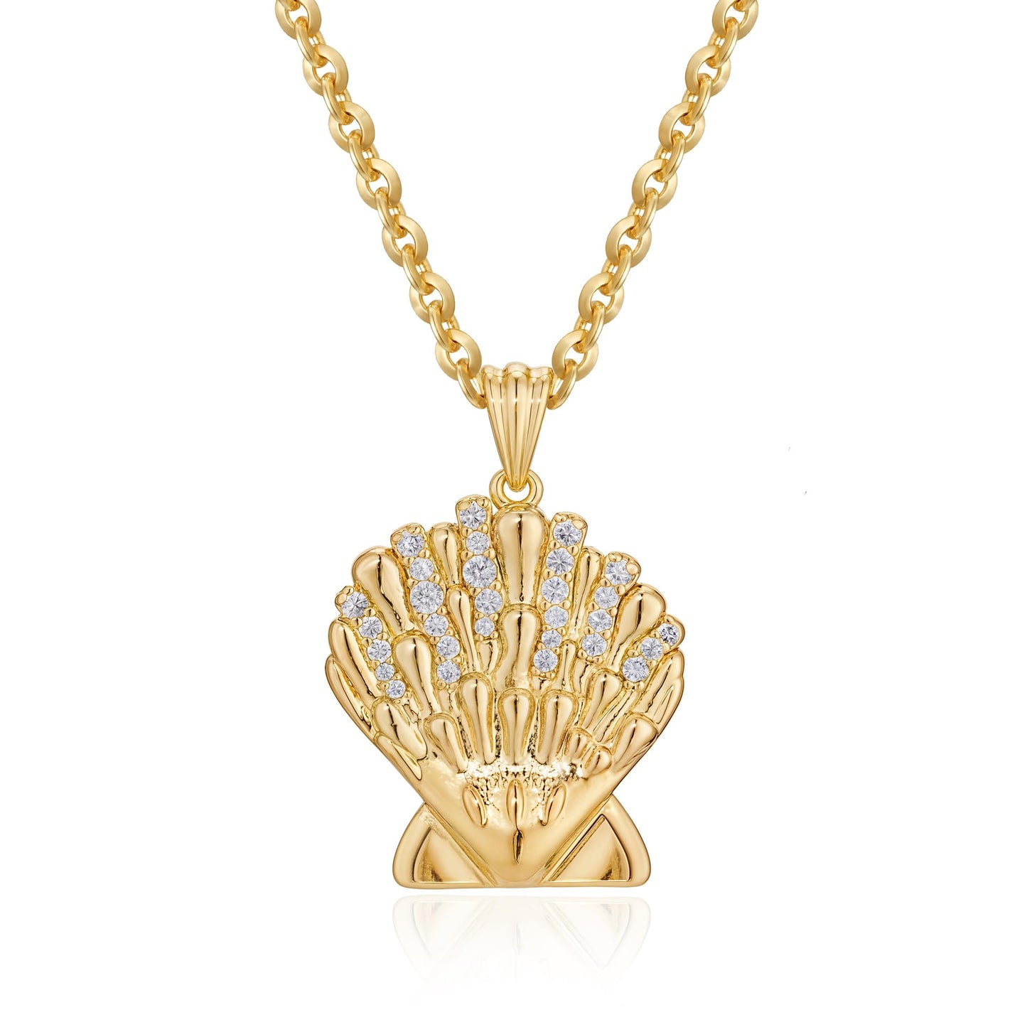 MYEARS Women Gold Necklace Clam Shell Pendant Cubic Zirconia 14K Simple Dainty Thick Chain Everyday Summer Beach Jewelry
