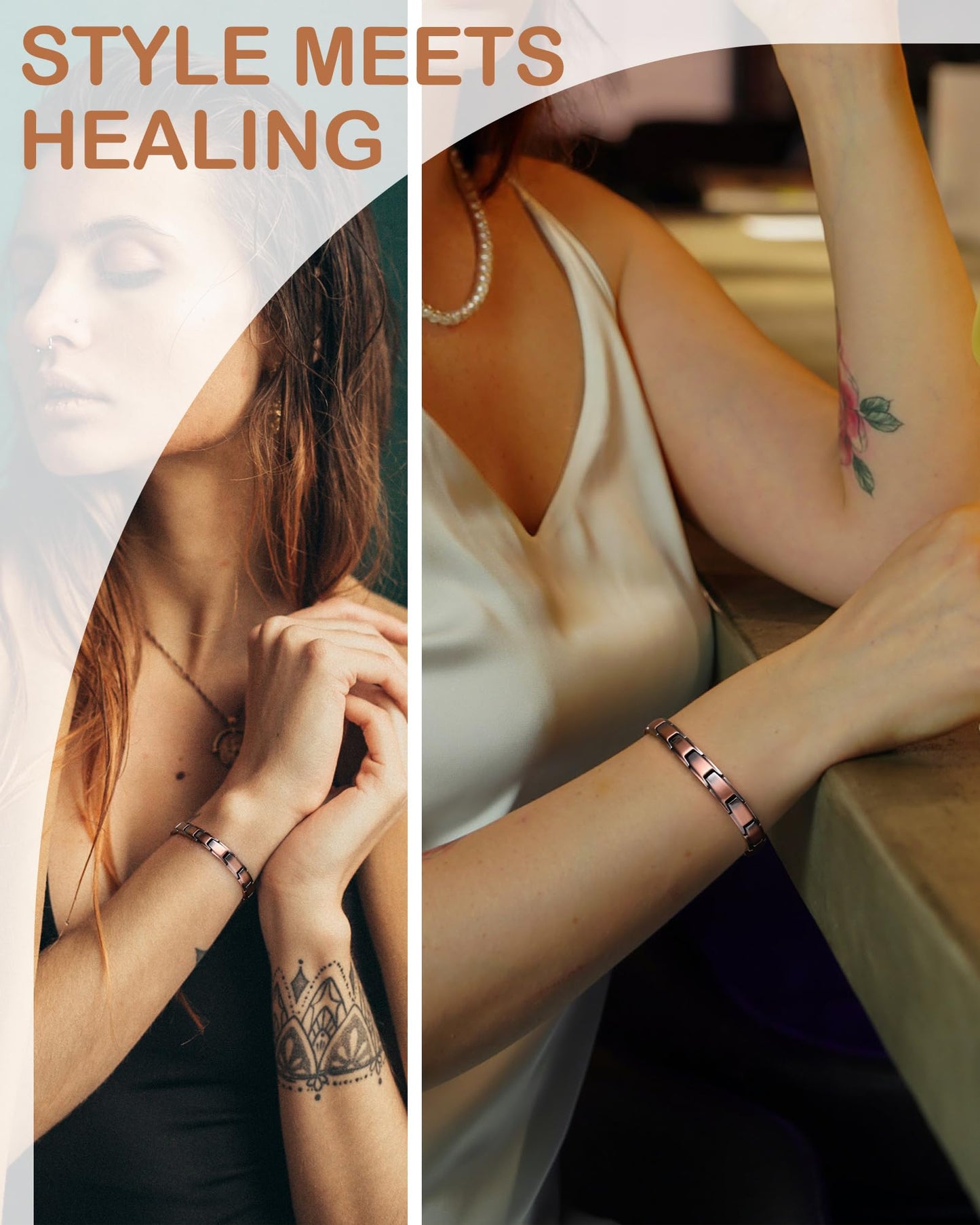 Feraco Copper Bracelet for Women Hand Forged 99.99% Pure Solid Copper Magnetic Bracelets with Pro Neodymium Magnets
