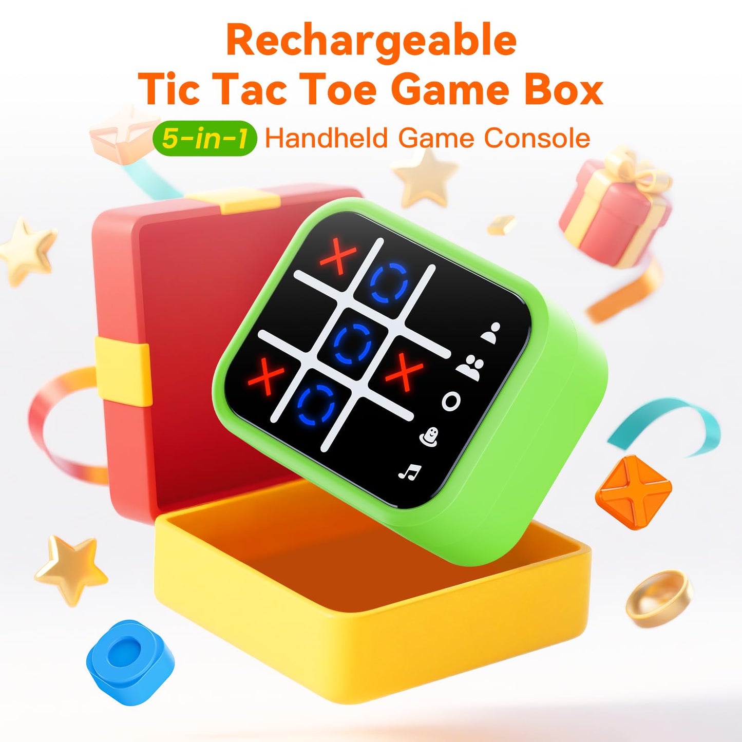 Niufuntek Rechargeable Tic Tac Toe Game Box with 5 Fun Brain Memory Games, Electronic Touchscreen Handheld Game, Portable Digital Puzzle Board Travel Toy, Gifts Choice for Kids and Adults (Green)