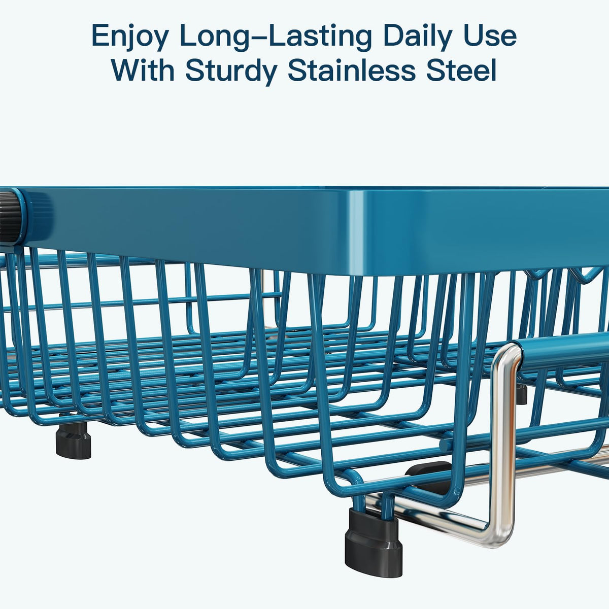 Blue Dish Drying Rack Over The Sink with Utensil Holder