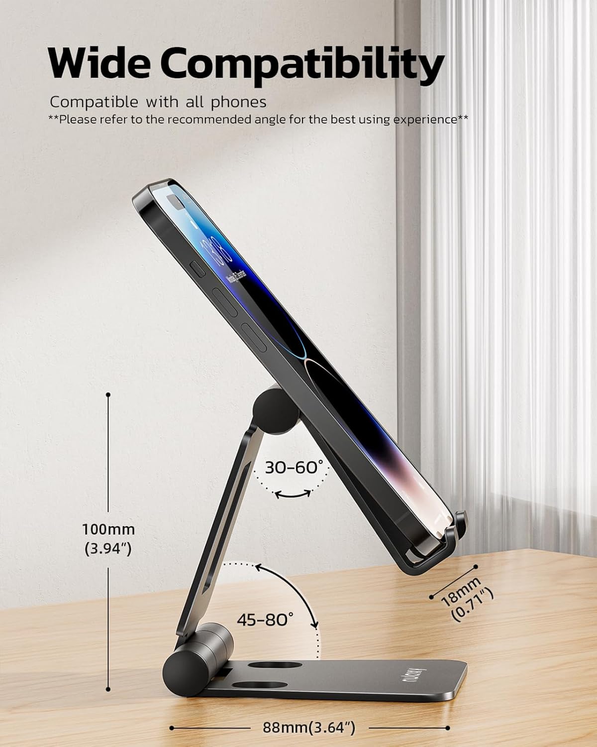 Nulaxy 2 Pack Dual Folding Cell Phone Stand, Fully Adjustable Foldable Desktop Phone Holder Cradle Dock Compatible with Phone 16 15 14 13 12 Pro Xs Xs Max Xr X 8, All Phones, Black