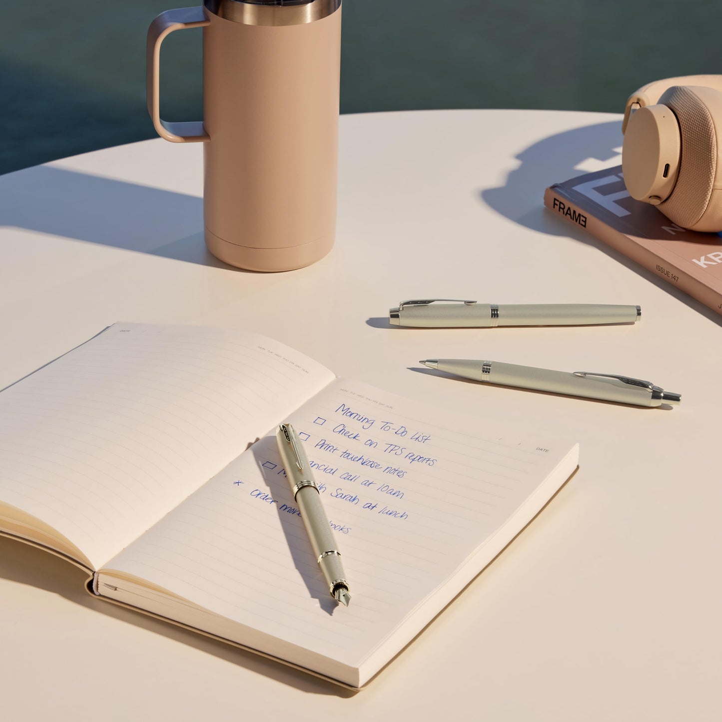 Parker IM Monochrome Ballpoint Pen Champagne Finish Medium Point Blue Ink Includes Gift Box