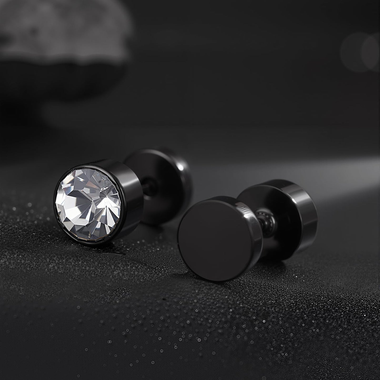 VOLUKA Stainless Steel Flat Back Stud Earrings,Hypoallergenic Titanium Black Gold Plated Cubic Zirconia Stud Earrings for Women Men
