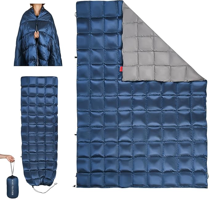 Down Camping Blanket, Muti-Use Outdoor Travel Blanket, Puffy Sleeping Bag Blanket, Waterproof Packable Backpacking Quilt for Camping, Travel, Airplane, Hiking, Picnic, 55''x79''