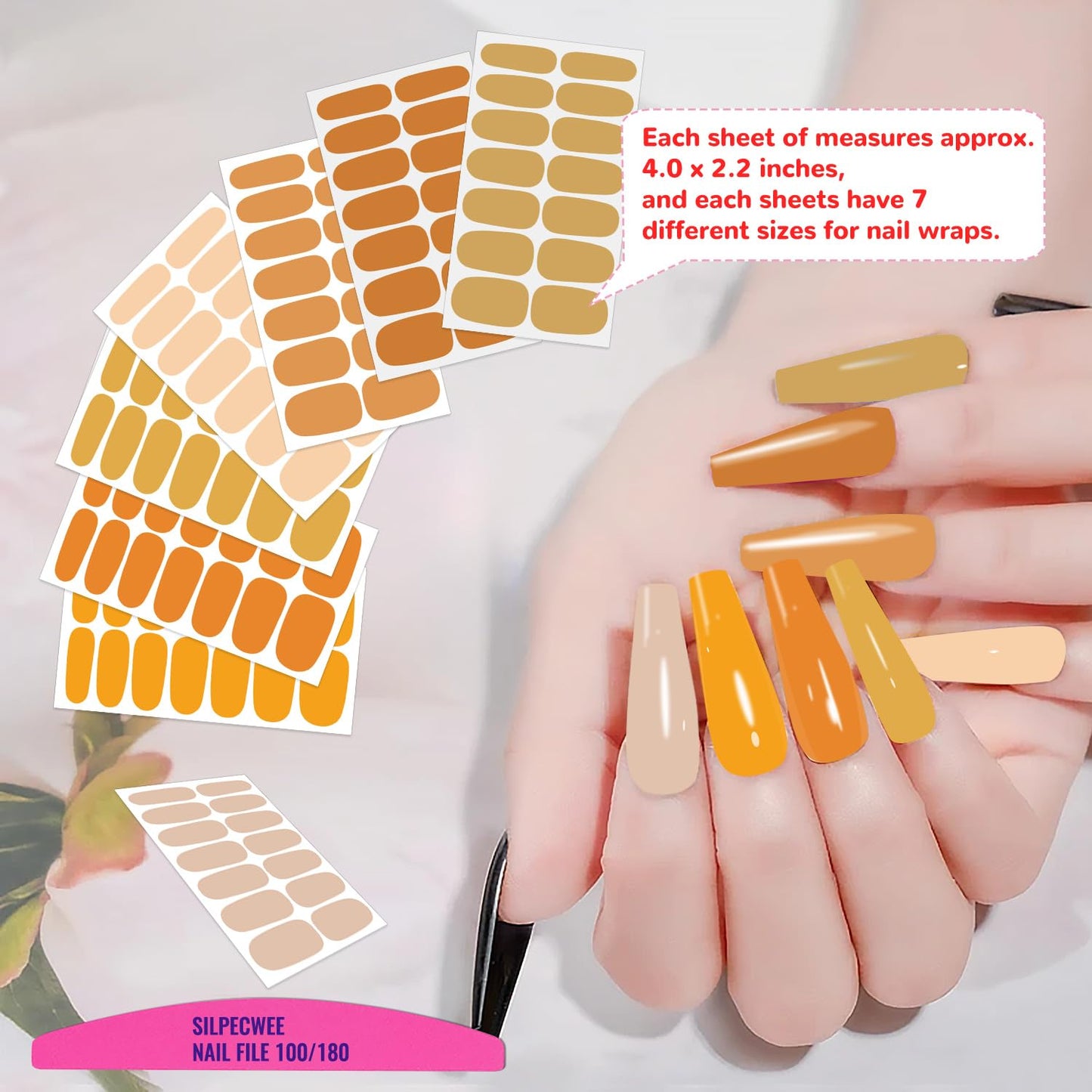SILPECWEE 20 Sheets Thanksgiving Nail Wraps for Women Nail Polish Stickers Fall Solid Color Stick on Nail Polish Strips Self Adhesive Gel Nail Strips Fingernail Sticker with Nail File