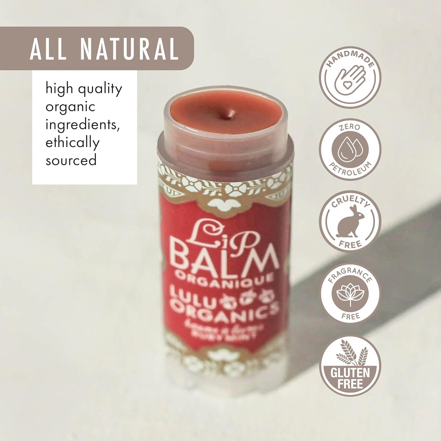 Natural Lip Balm, Nourishing and Moisturizing Premium Lip Care, Handmade Hydrating Lip Balm, Lip Treatment for Dry and Cracked Lips, Repairing and Fragrance Free - Ruby Mint - 0.15oz