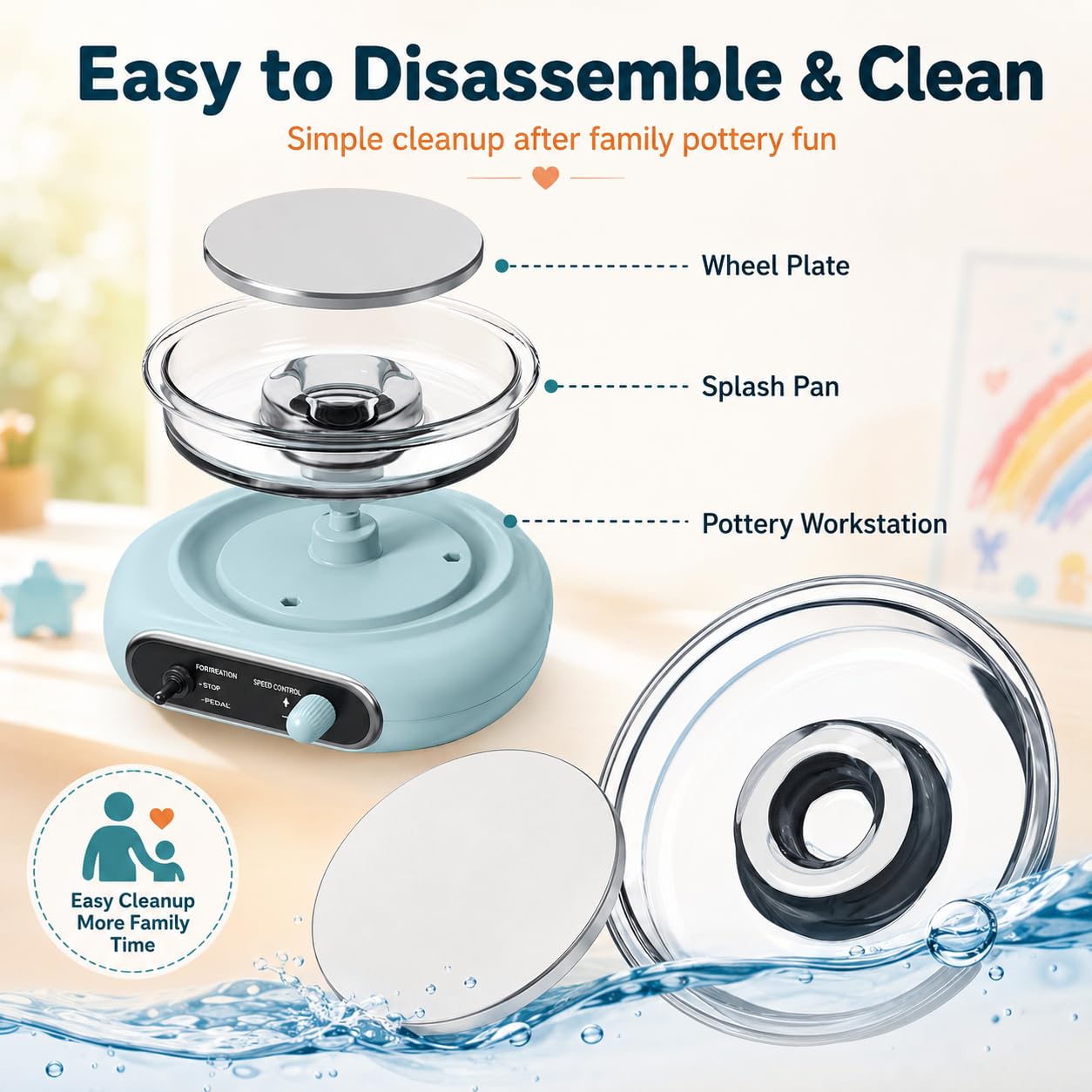 Alldeer Pottery Wheel for Kids Teens Beginners - 4.7" Turntable Electric Mini Clay Wheel with Foot Pedal, Adjustable Speed Ceramic Making Machine with 8 Pottery Shaping Tools, Craft Kits