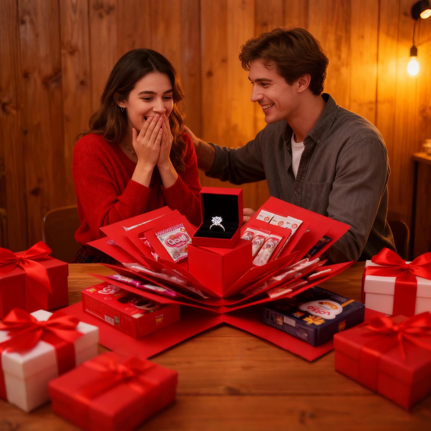 Making gift-giving even more memorable: Creative Explosion gift box, Surprise gift box explosion, Surprise box, Gift wrap box. 5-Layer DIY gifts, a Fun & Thoughtful & Meaningful gift for kids, man, women. (Red)