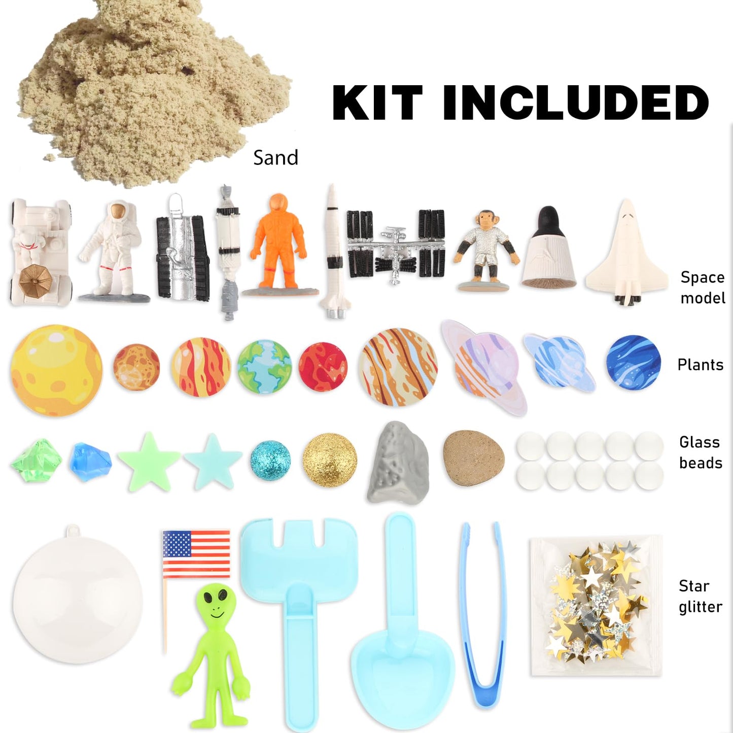 Space Themed Sensory Bin Filler,Planet Toys for Kids, Universe Solar System for Autistic Children, Space Astronauts Sensory Toys for Toddlers with 9 Planets, Sand, 3 Tools and More