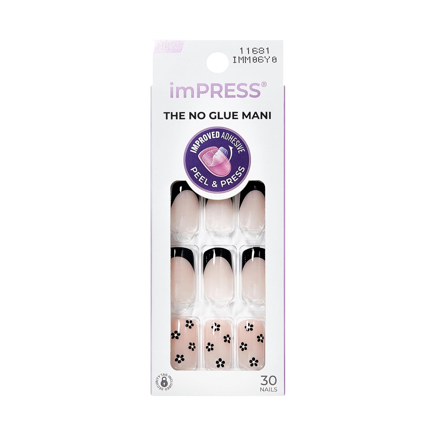 KISS Impress No Glue Mani 30 Pcs Press on Nails, Easy Apply, Hassle-Free Removal, Simple Peel & Press, Essential Tools Included, Prep Pad, Instructions Sheet, 1 Manicure Stick, 1 Mini File (So Lucky)