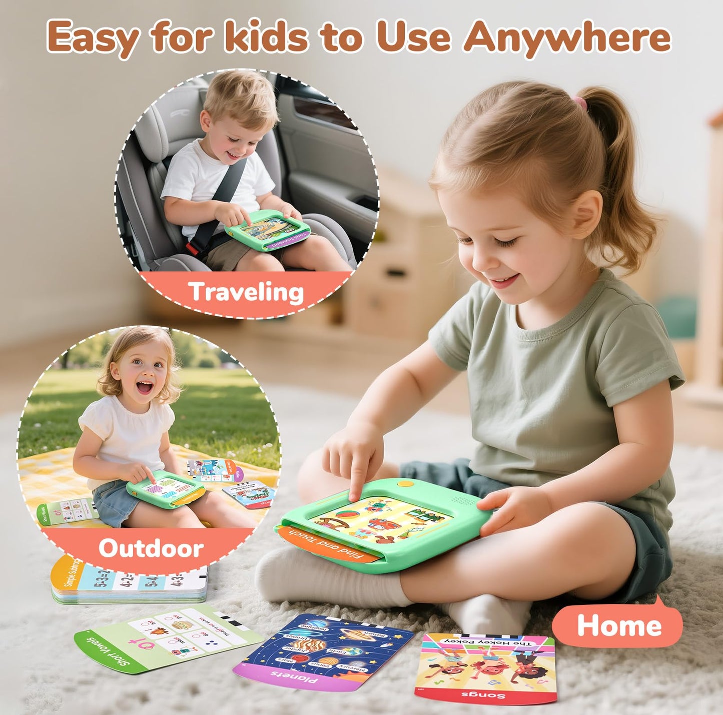 JoyCat Kids Learning Tablet, Phonics Talking Flash Cards, Learn to Read with 156 Pages, 40+ Themes, 600+ Words, 100+ Interactive Games, Screen-Free Toddler Learning Toys Gifts for 2-6 Year Old