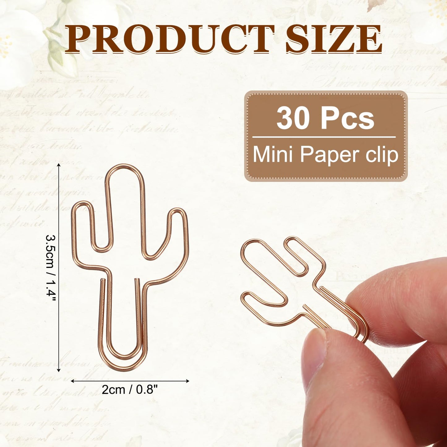 PATIKIL 60Pcs Paper Clip, Cactus Shape Metal Paper Clip Rust-Proof Small Cute Lovely Decorative Bookmarks for Notebook Document Office Home Supplies, Rose Gold