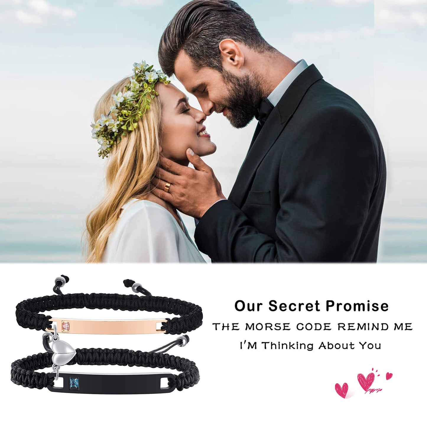 MEALGUET Personalized Couple Bracelet Customized Couple Bracelets Set Mutual Attraction Custom Name Relationship Bracelet Personalized Gift for Men Women, Handmade