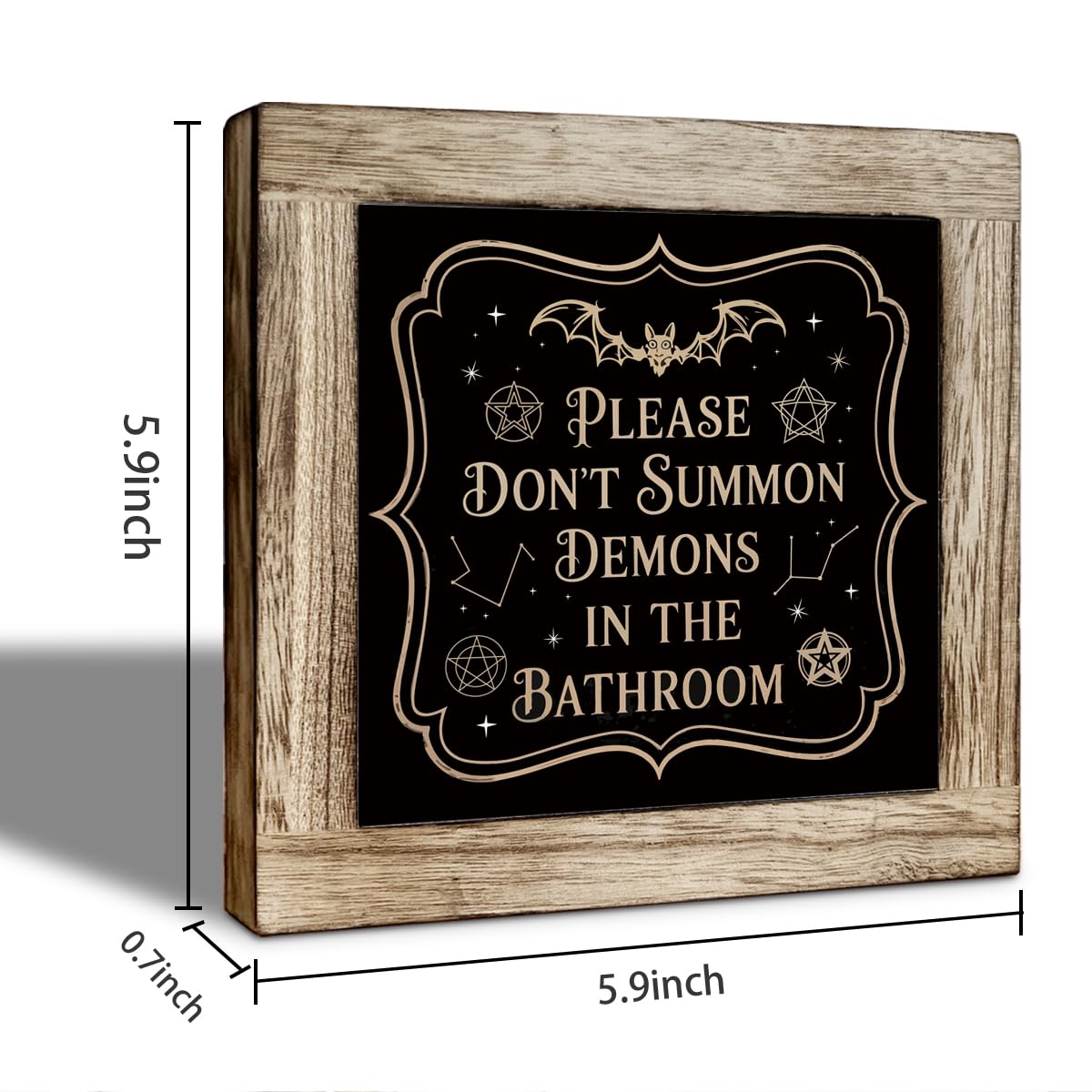 Halloween Gothic Bathroom Decor Please Don't Summon Demons In The Bathroom Wooden Sign Restroom Shelf Home Decoration 5.9x5.9 Inch