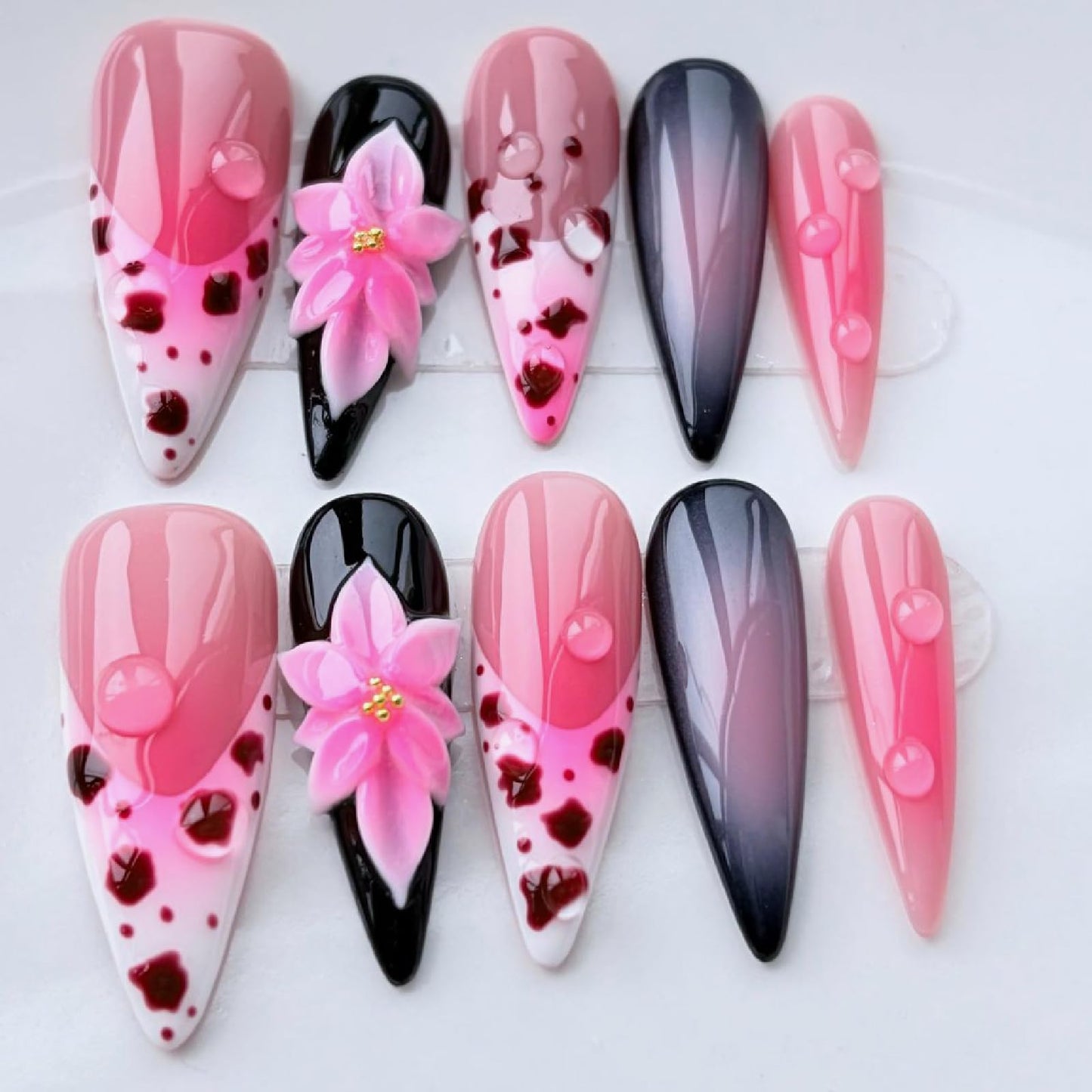 Threelegscat Handmade Press on Nails Long Almond Shape Fake Nails Stiletto Nail With Design for Women and Girls 10pcs Size M Pattern St1159