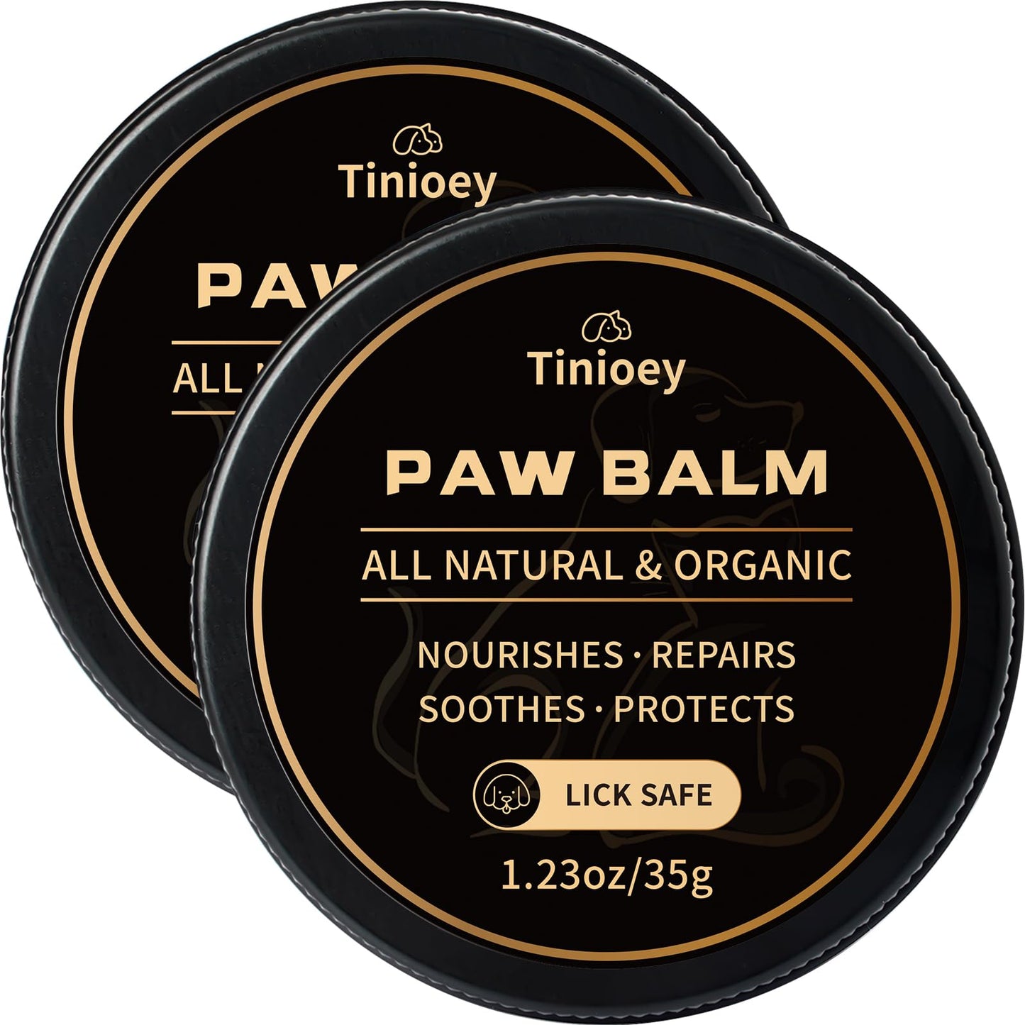 Tinioey All-Natural Dog Paw Balm for Dogs & Cats | 2 Pack Dog Paw Pad Balm Paw Protector, Moisturizer & Soother for Dry Cracked Paws & Noses | Snout Soother for Dogs (1.23oz*2)