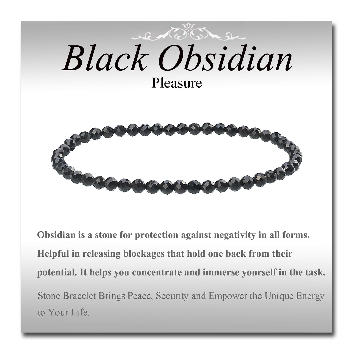 MASSIVE BEADS Natural Genuine Gemstone Beads Healing Crystal Chakra Reiki Jewelry Faceted Round Beads Bracelets (Black Obsidian, 3mm)