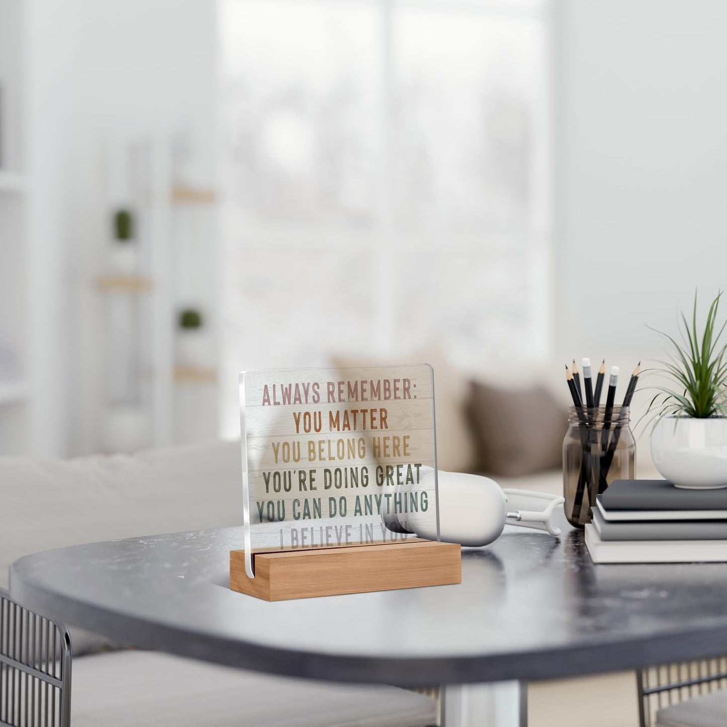 Welshower Inspirational Desk Decor, Positive Affirmations Inspirational Acrylic Plaque Sign for Nursery Kids Room Classroom Tabletop Decor, Motivational Desk Decoration, 4x4 Inch