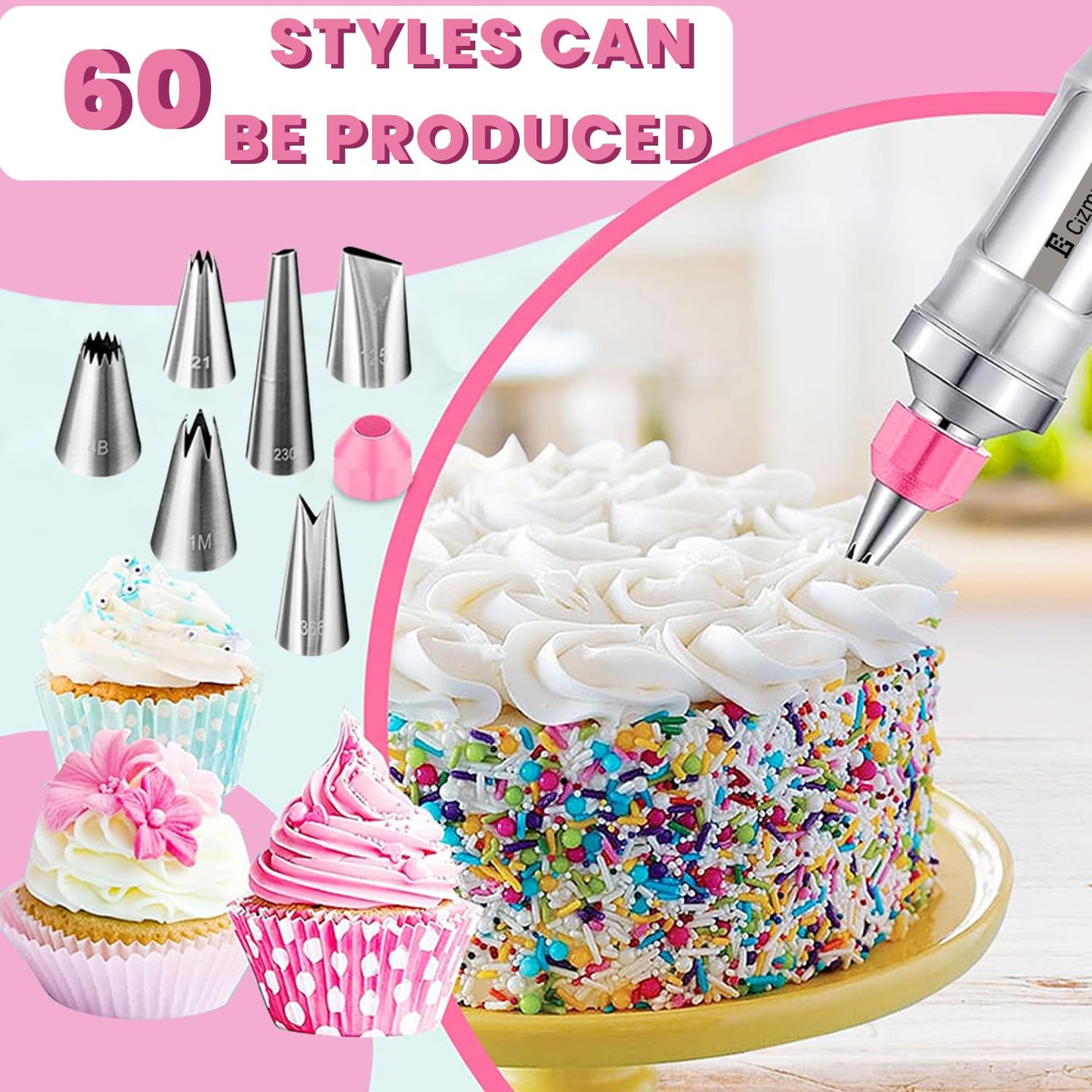 Dessert Decorating Syringe Set, Frosting Piping Kit icing piping kit 54 food-grade stainless steel piping nozzles for Baking, Decorating Cupcake, Deviled Eggs, Black (pink)