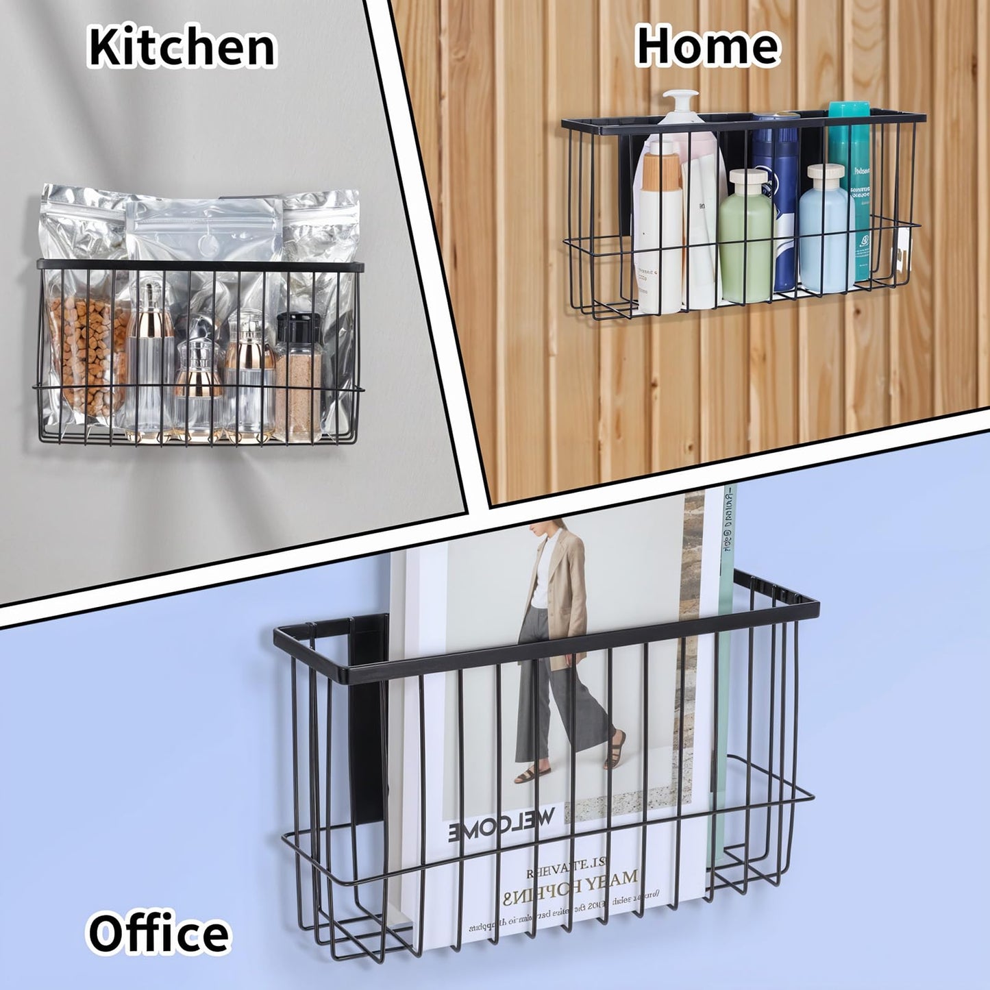 Lemecima 2 Pack Magnetic Basket Organizer Shelf Rack for Refrigerator Peg Board Office File Foil Plastic Food Wrap Spice Pegboard Holder