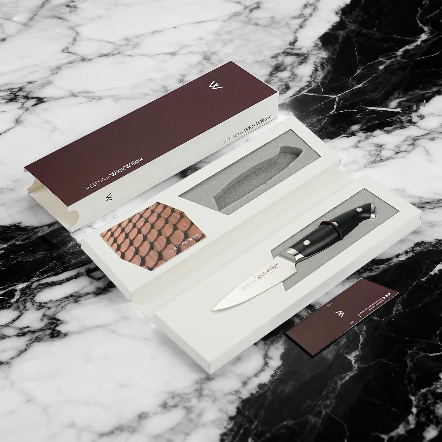 WICKWILLOW 3.5" Paring Knife – Razor Sharp German Steel – Small Kitchen Knife for Peeling, Trimming & Precision Work – Full Tang & Ergonomic Handle – Gift Box – Velina Series