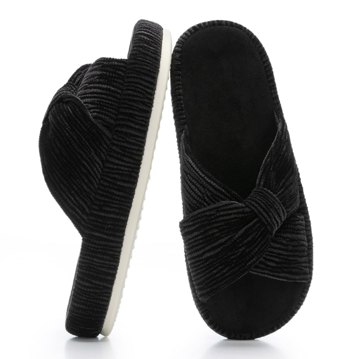 Slippers for Women Memory Foam House Bedroom Bow Crossbands Pearlescent Slipper Shoes Comfy Trendy Gift Slippers Black Size 11 12 10.5