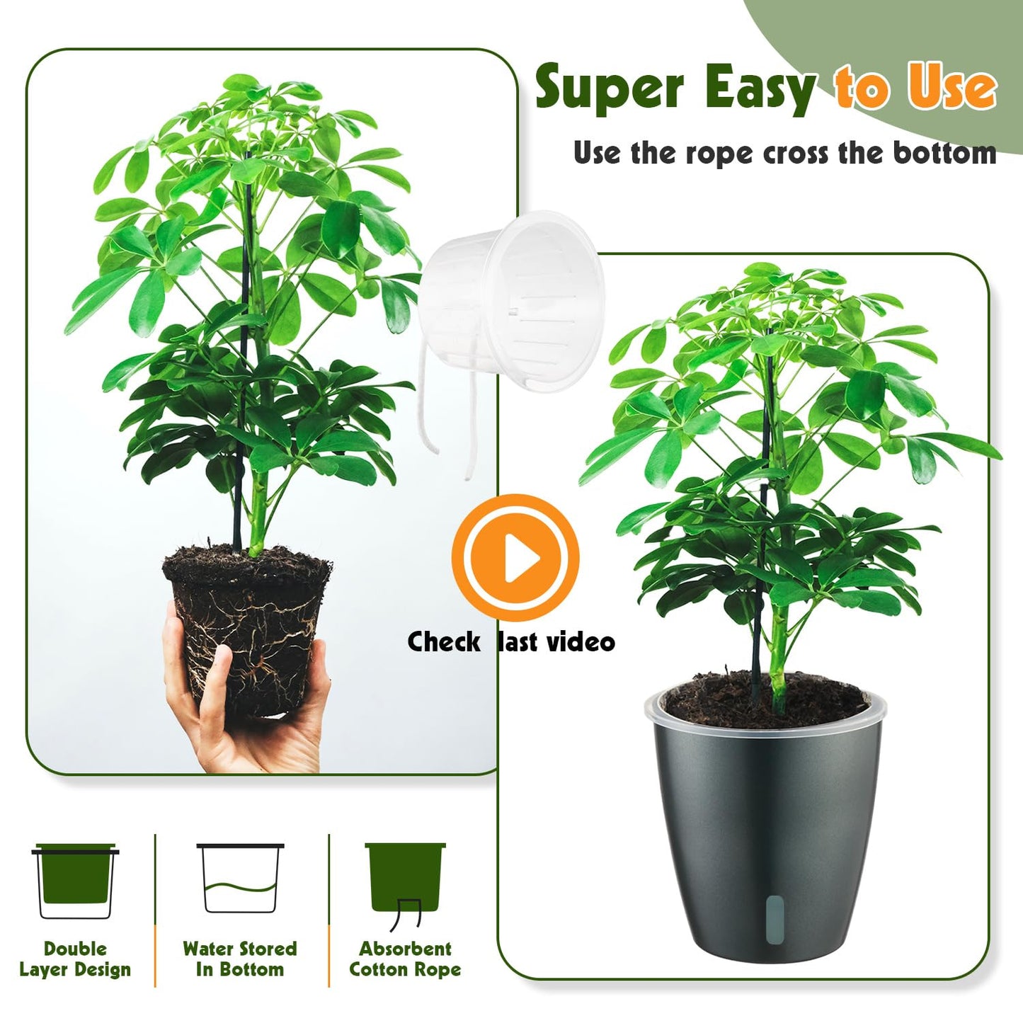 KvyusFlourish Self Watering Pots for Indoor Plants, 6-Pack 6.7'' Self Watering Planter with Drainage Holes, Small African Violet Pots with Water Indicator, Clear Wick Orchid Pot, Grey Gold