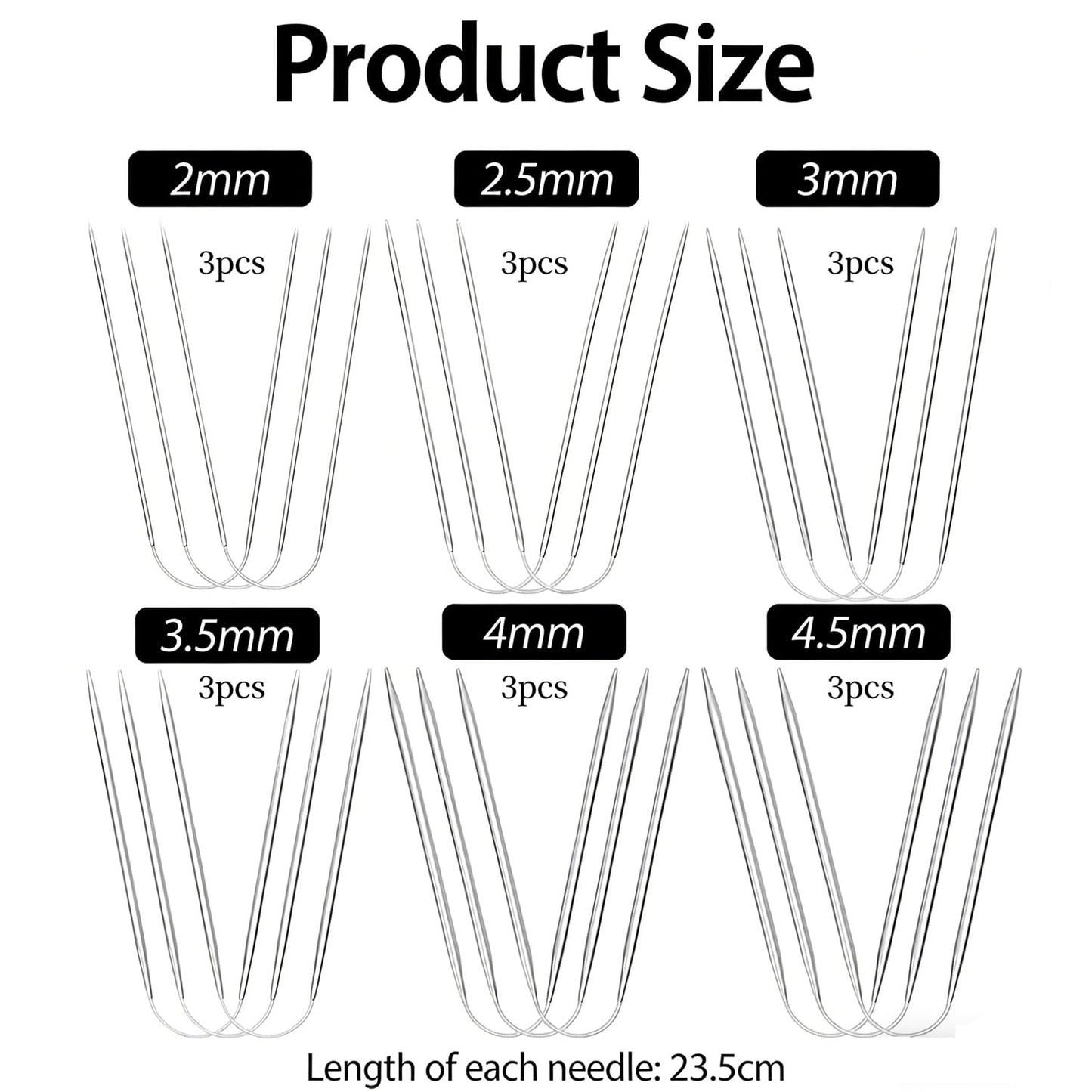 18 Pcs Stainless Steel Circular Knitting Needles Set, Crazy Trio Sock Knitting Needles for Hats & Gloves, Sizes 2–4.5 mm, Complete Crochet & Knitting Set for Beginners