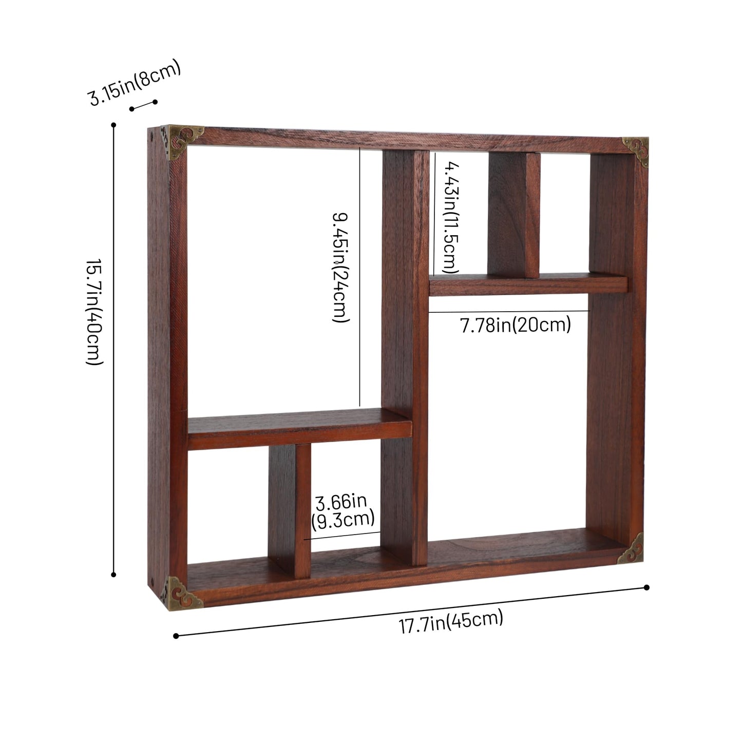 MITREL 17.7x15.7-Inch Shadow Box Display Shelf，6-Slot Rustic Floating Shelves，Larger Wood Trinket Shelf Freestanding Farmhouse Curio Shelf(6C-Rustic Walnut)
