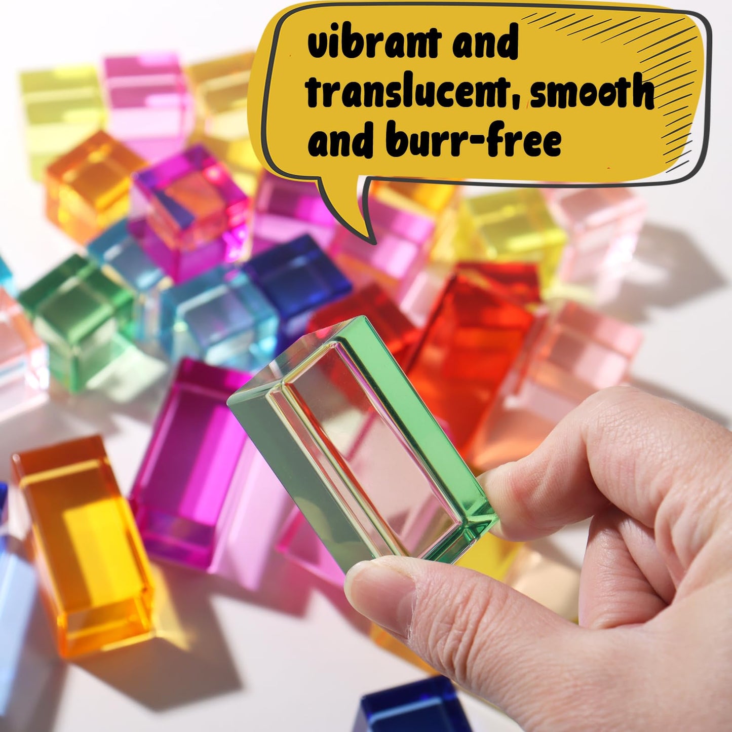 Dinhon 100 Pcs Acrylic Blocks for Toddler - 10 Colors Rainbow Gem Blocks, 2.5x2.5cm Crystal Cubes Stacking Rainbow Toy for Kids 1-5 Years Old, Light Table Blocks Bulk Birthday Gift