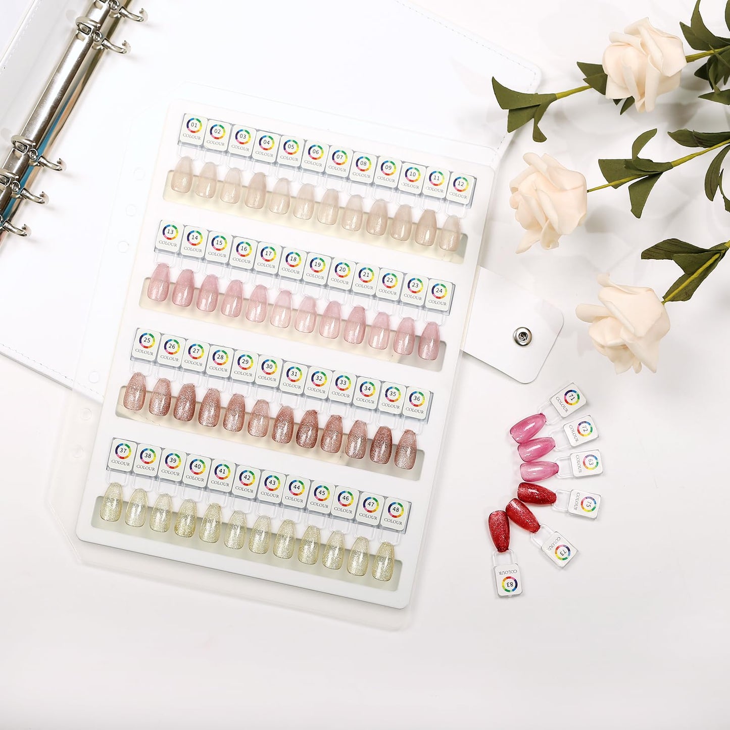 Acrylic Magnetic Nail Color Display Book Inside Page with 48 Magnetic Nail Display Tips for Nail Art Design Pattern Practice and Nail Display (No Cover Only Page)