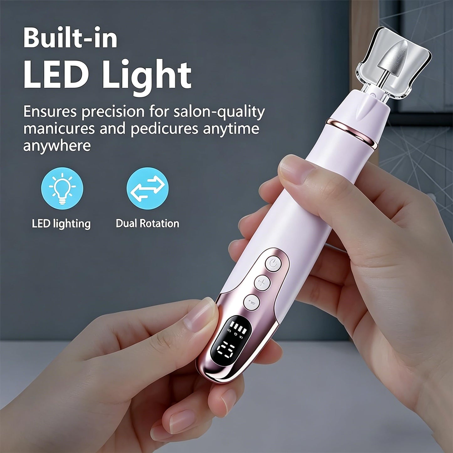 Cordless Electric Nail Drill Set: Professional Nail Filer with LCD & LED Lamp, Rechargeable Manicure-Pedicure Tools for Hand & Foot Care, for Thick Nails, Toenails & Cuticle Care (Purple)