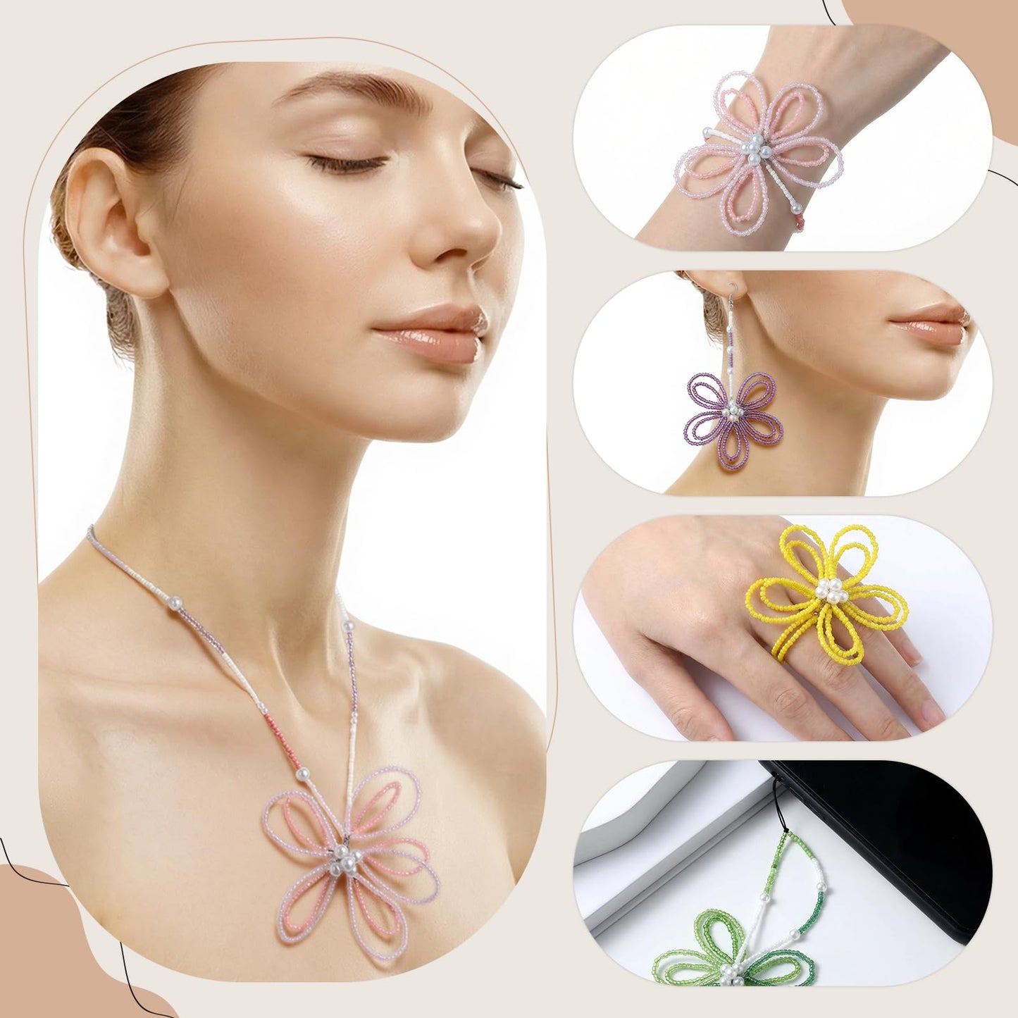 12080 Pcs Jewelry Bracelet Making DIY Kit 24 Colors 3mm Glass Seed Beads & 4mm/8mm White Pearl Beads with Elastic String, Needles, Scissors, DIY Gift for Mom, Beginner Craft Set for Bracelet Making