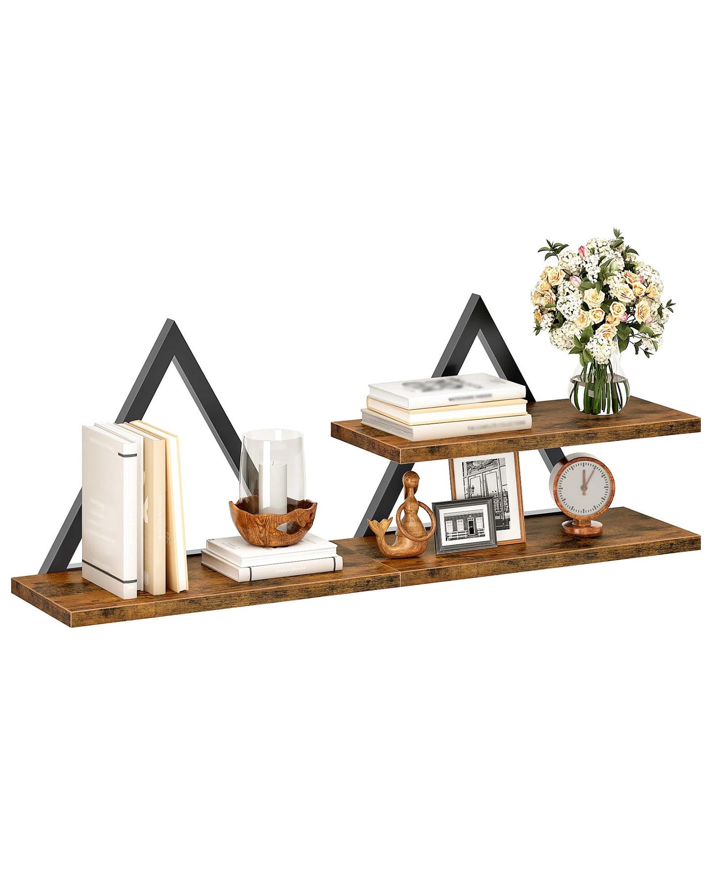 CHOEZON Floating Shelves for Wall, Wall Mounted Shelf Set of 2, DIY Hanging Shelf for Wall Decor, for Living Room Bedroom Bathroom Kitchen, Rustic Brown TBJ11BF