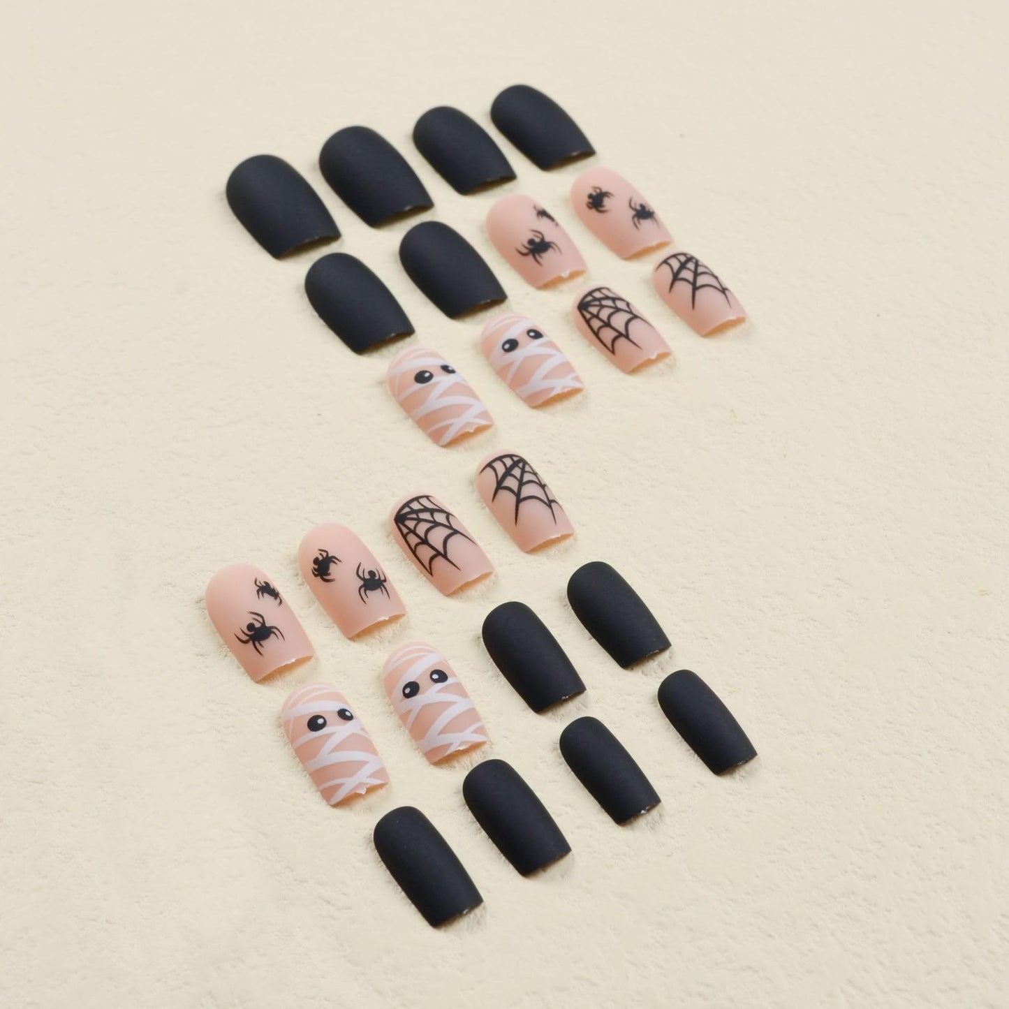 Halloween Press on Nails Short Square Fake Nails with Spiders Web Designs, Cute Halloween Glue on nails for Women Girls, Matte Halloween Acrylic False Nails for Women