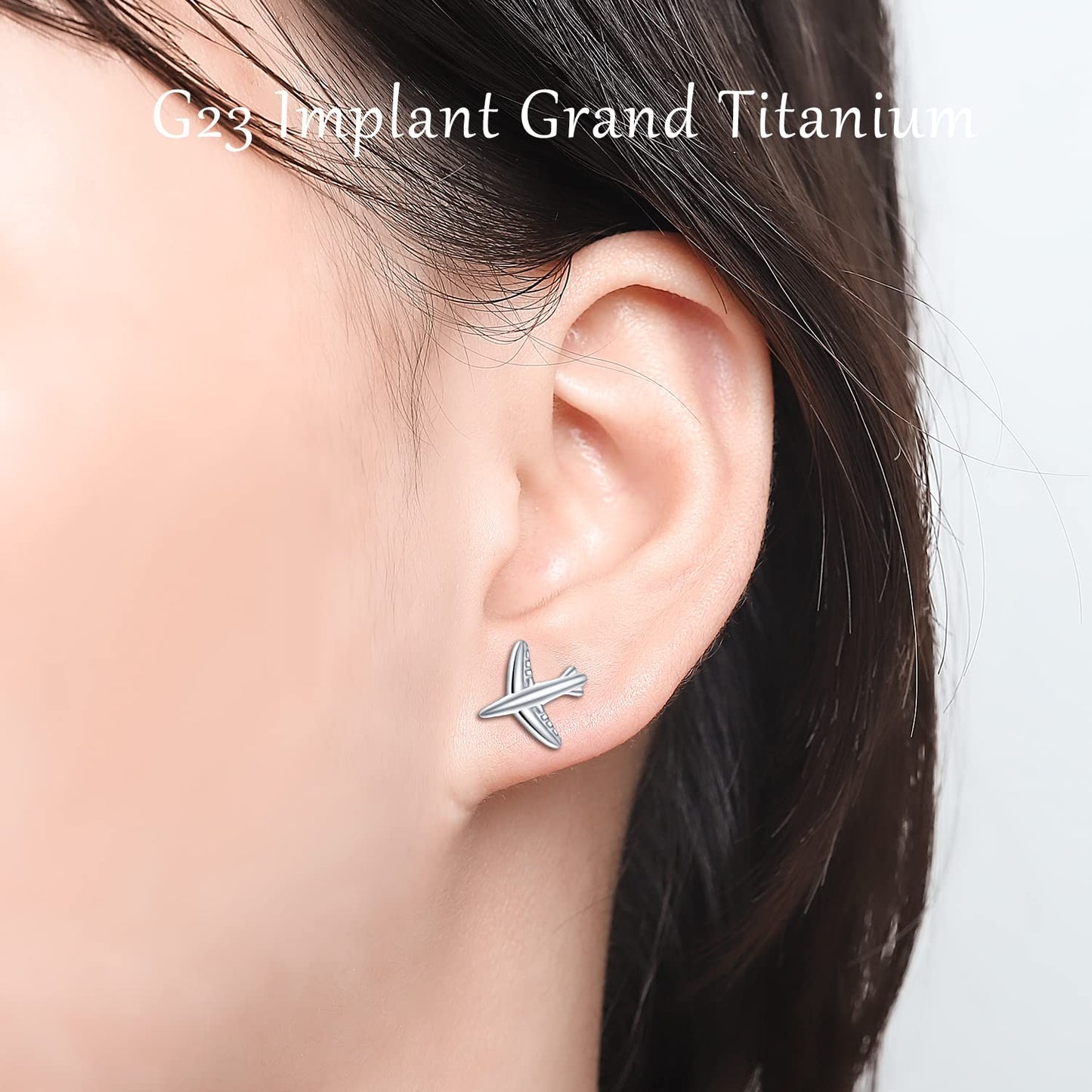 VOJO Implant Grade G23 Titanium Stud Earrings for Sensitive Ears Post Pierced Cartilage Lobe Earring Stud for Women (Silver Plane)