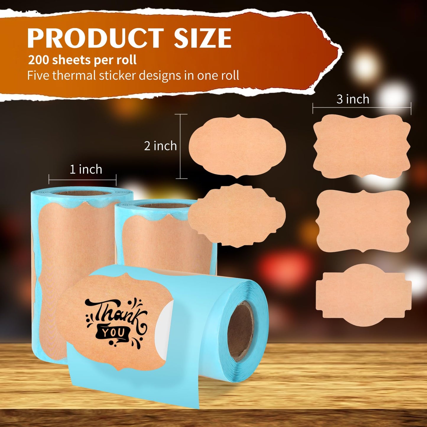 Brown Thermal Labels - 3 Roll Pack of 600 Pieces, 3x2 Inch, Vintage Style, Compatible with Thermal Label Printer, Ideal for DIY Design, Address, Consignment