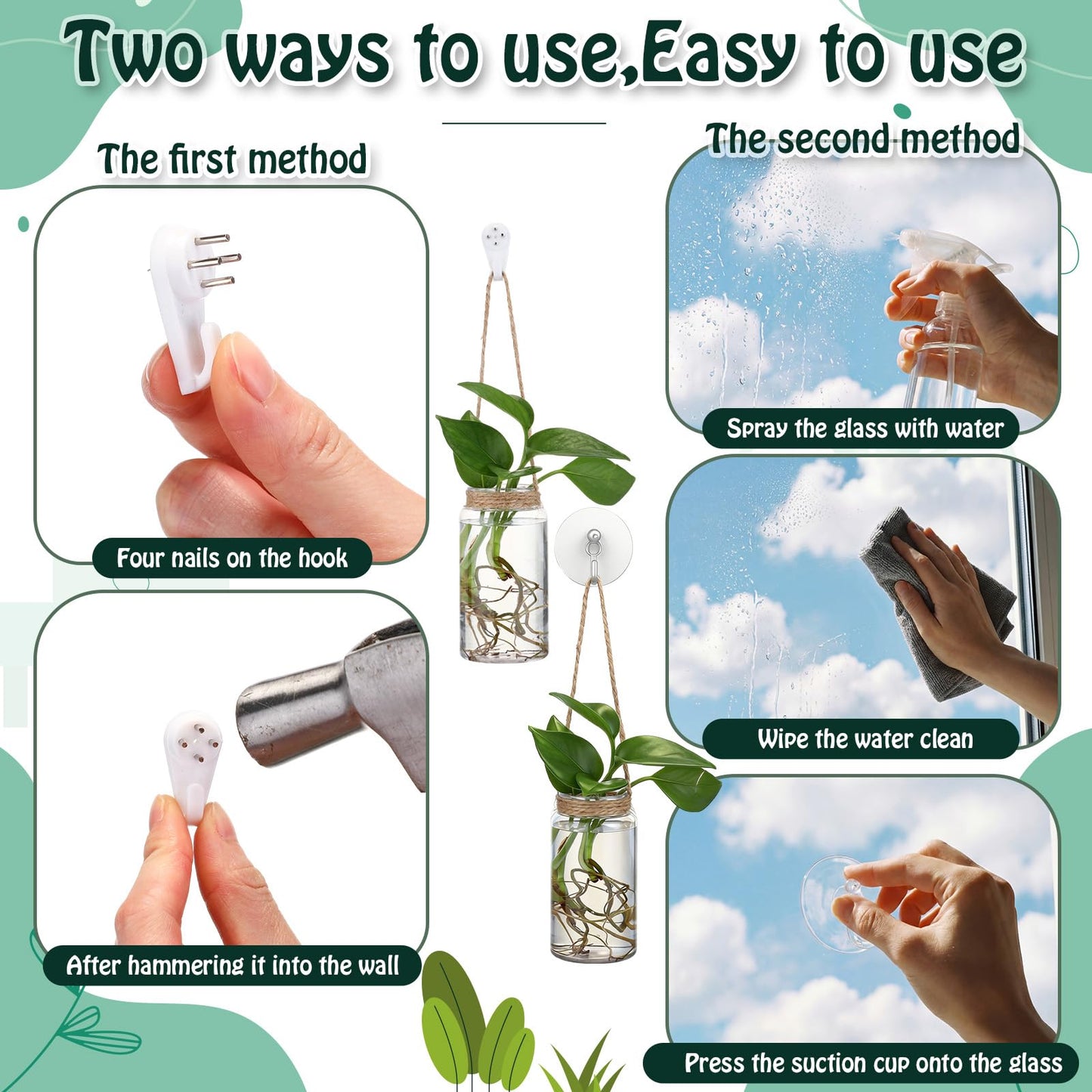 Baderke 9 Sets Window Hanging Propagation Stations 3.54'' Plastic Propagation Vases with Suction Cup & Traceless Nail, Propagated Plant Holder Wall Jars for Office Home Garden Decoration Lover Gift
