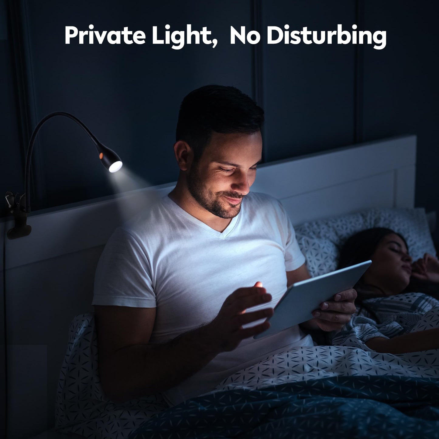 acegoo Minimalist Reading Light for Bed Headboard Dimmable Book Light Clip on Lamp with USB-C Adapter, Flexible Neck & Handy Lamp Head Switch, CRI 90+