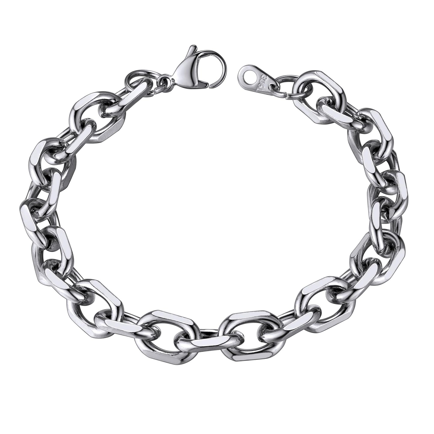 ChainsHouse Cable Chain Bracelet 9mm 7.5 inch 316l Stainless Steel Sturdy and Hip Hop Men Bangle Bracelet