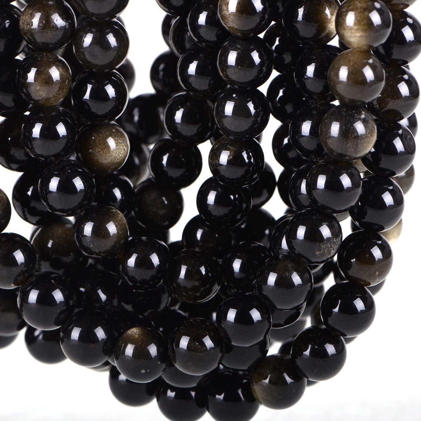 ICAI (Gold Obsidian) Natural Stone Beads Gemstone Round Loose Beads Crystal Energy Stone Healing Power for Jewelry Making DIY,1 Strand 35-37pcs(10mm)