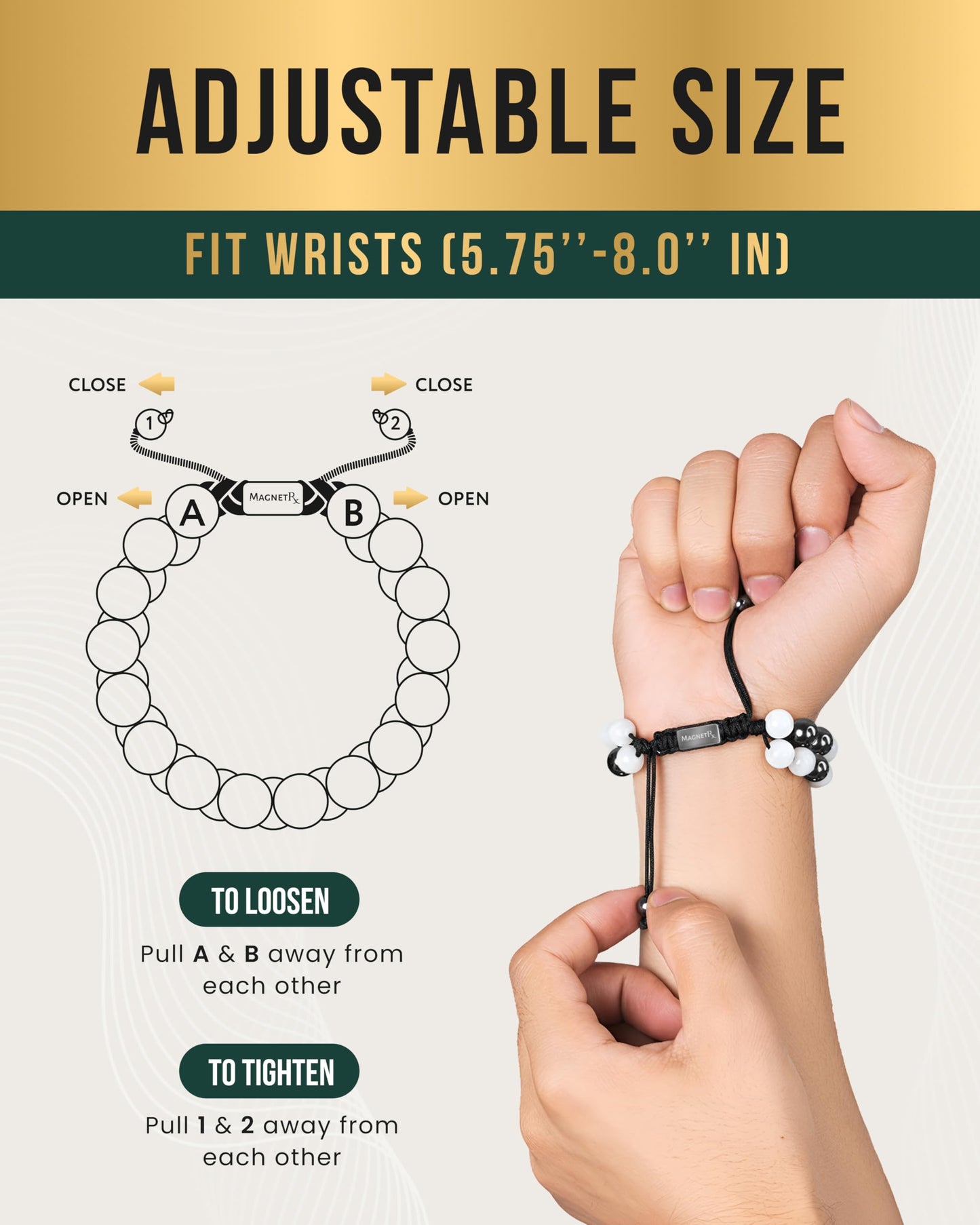 MagnetRX® Hematite & Moonstone Bracelet - MAX Strength Magnetic Hematite Bracelets - Natural Moonstone Crystals White Beaded Bracelets for Women