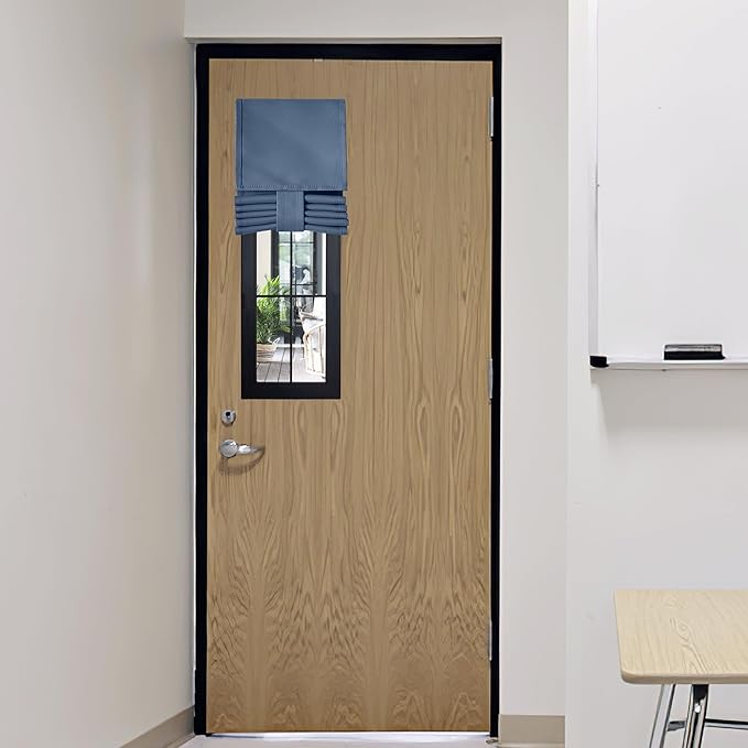 RYB HOME Classroom Door Window Cover, Blackout Shades for Classroom Windows and Doors Cover Lockdown Shades, Room Darkening Design Blocks Views, W 8 x L 36, 1 Panel, Stone Blue