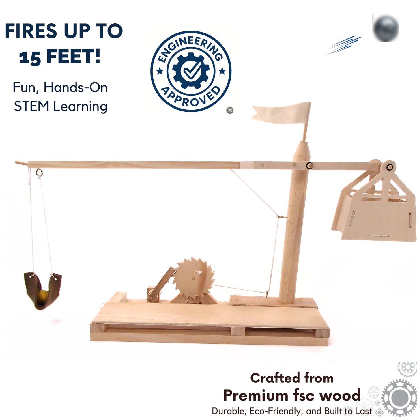 PATHFINDERS Leonardo da Vinci Trebuchet STEM Kit – Build Your Own Medieval Siege Engine – Educational Wooden Model for Teens & Adults, DIY Engineering Project, Science Experiment Gift