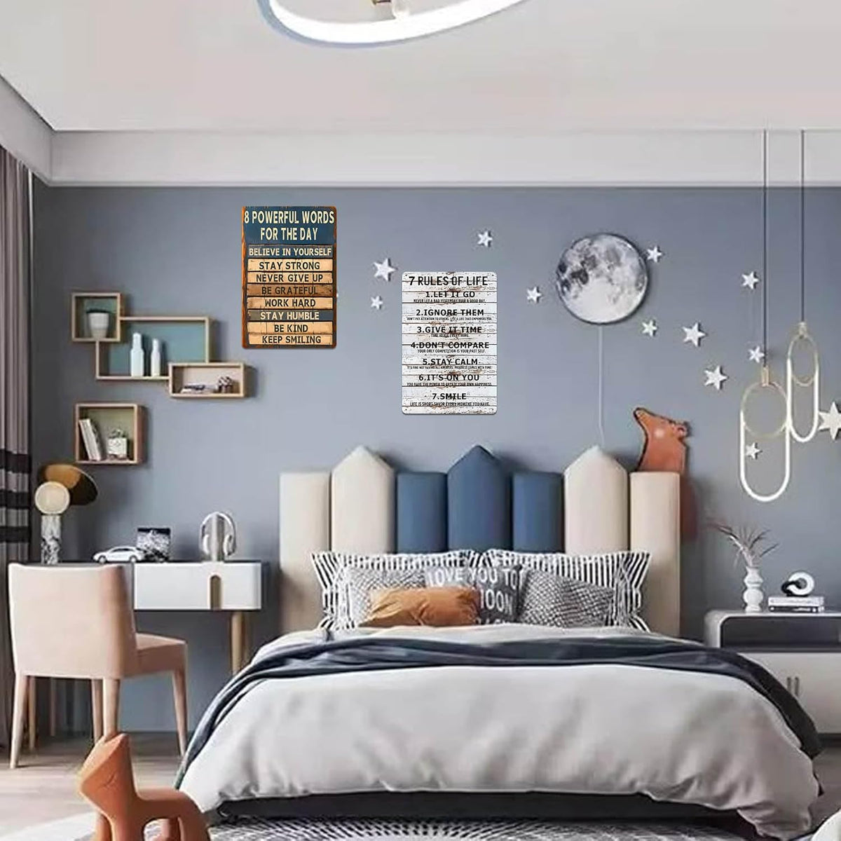 Teen Boys Room Decor - Cool Inspirational Wall Art Teenage Girl Bedroom Stuff 7 Rules of Life Metal Tin Signs for 10-18 Year Old Teens Room Accessories 8x12 Inch